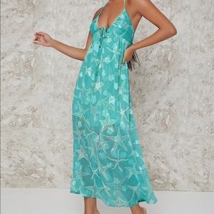 Starfish nautical print halter cutout maxi dress